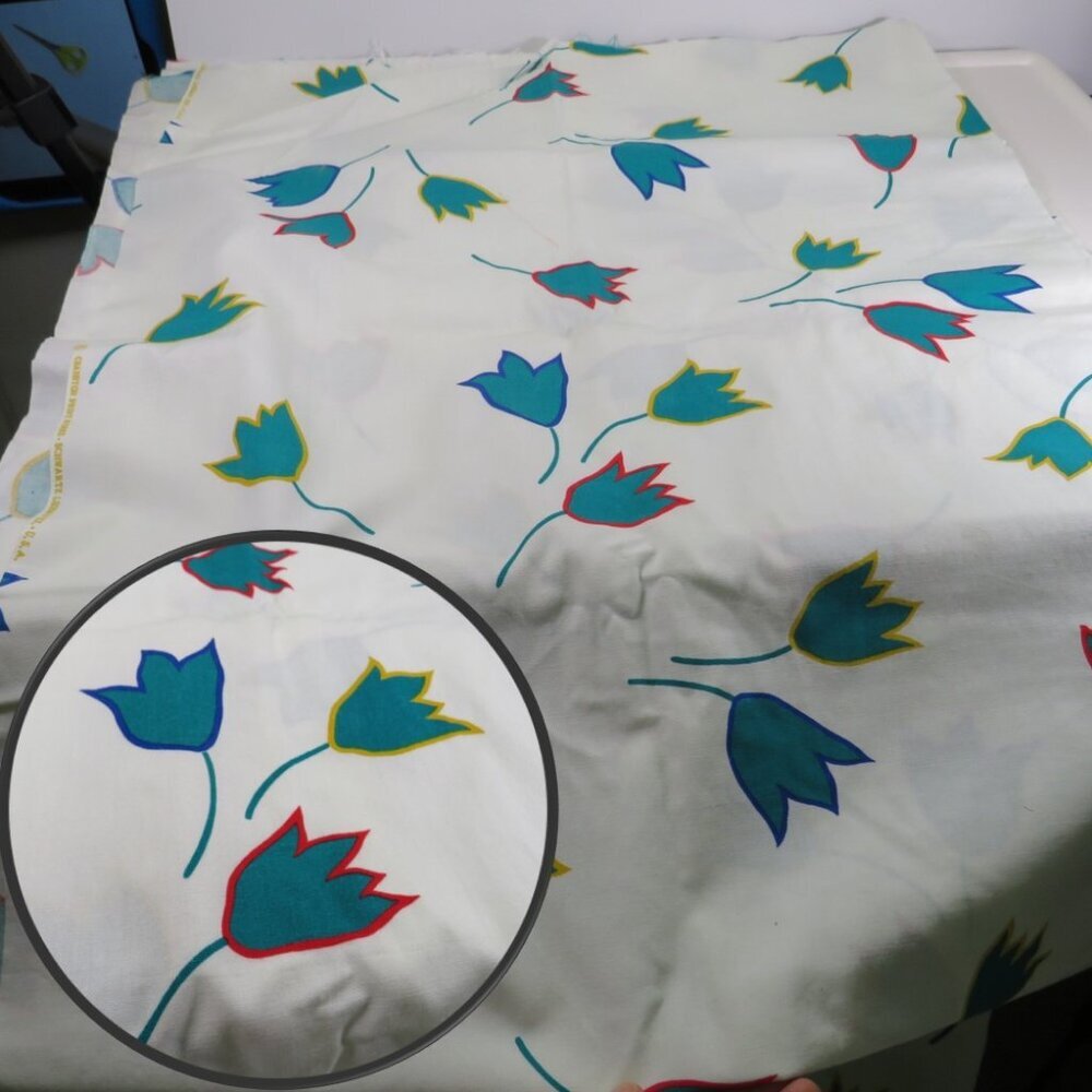 Modern Tulips with colorful outline on white FARBRIC cotton poly 3+ yards